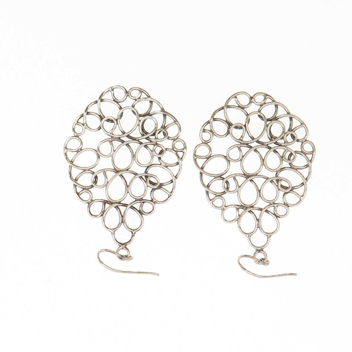 925 Sterling Silver Vintage Modernist Swirl Teardrop Earrings