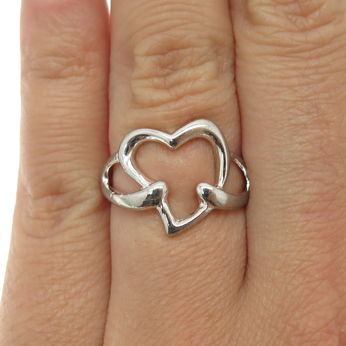 925 Sterling Silver Vintage Open Heart Ring Size 5.75