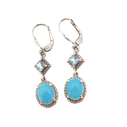 Chuck Clemency 925 Sterling Silver Real Turquoise & Blue Topaz Dangle Earrings