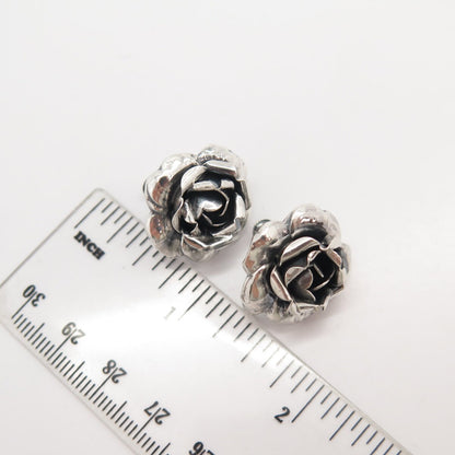 925 Sterling Silver Vintage Rose Floral Screw Back Earrings