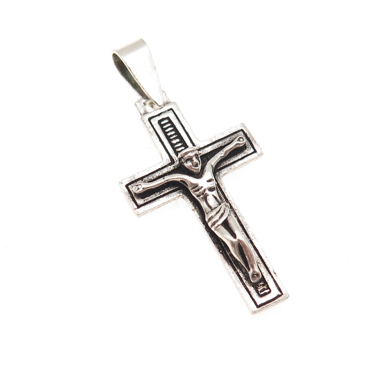 925 Sterling Silver Vintage Crucifix Cross Oxidized Charm Pendant