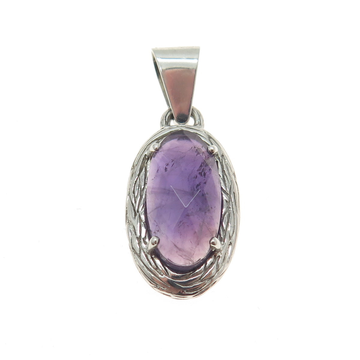 CHAPAL ZENRAY 925 Sterling Silver Real Oval-Cut Amethyst Pendant