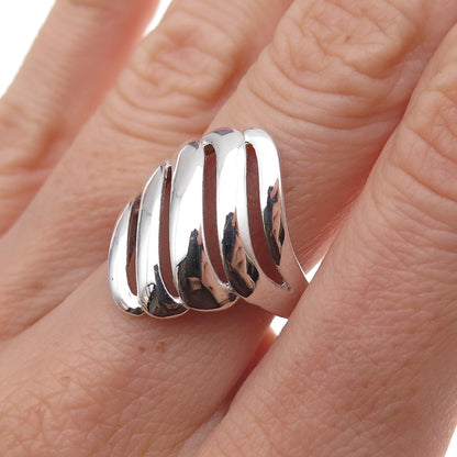 925 Sterling Silver Vintage Modernist Ribbed Ring Size 7