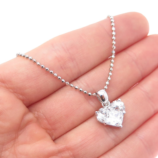 925 Sterling Silver Heart-Cut C Z Ball Beaded Chain Necklace 18"