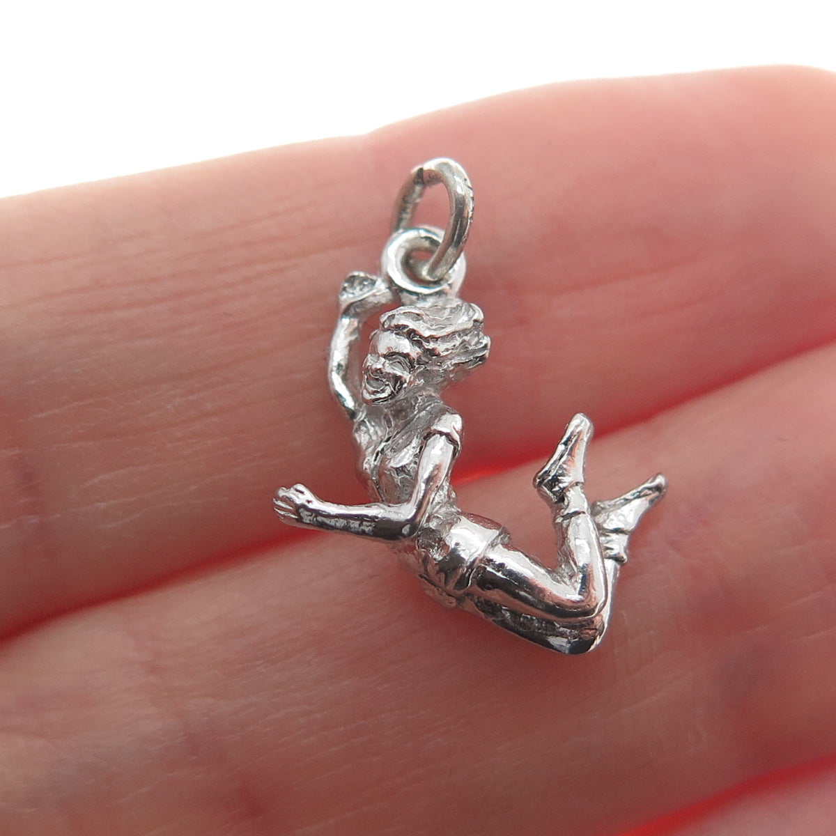 925 Sterling Silver Vintage Jumping Cheerleader Dancer Minimalist Charm Pendant