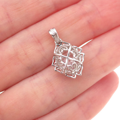 Ross Simons 925 Sterling Silver Oval-Cut C Z Floral Charm Pendant