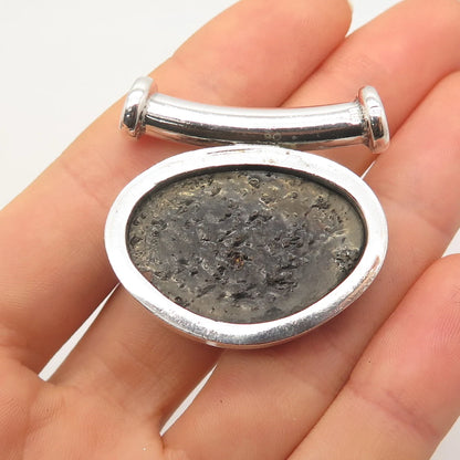 925 Sterling Silver Vintage Real Amber Slide Pendant