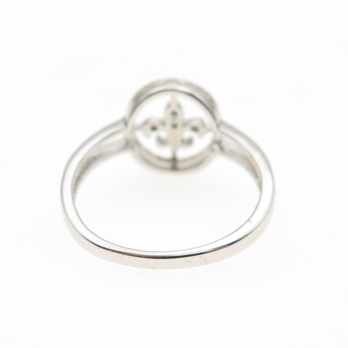 925 Sterling Silver Real Round-Cut Diamond Fleur de Lis Ring Size 6.75