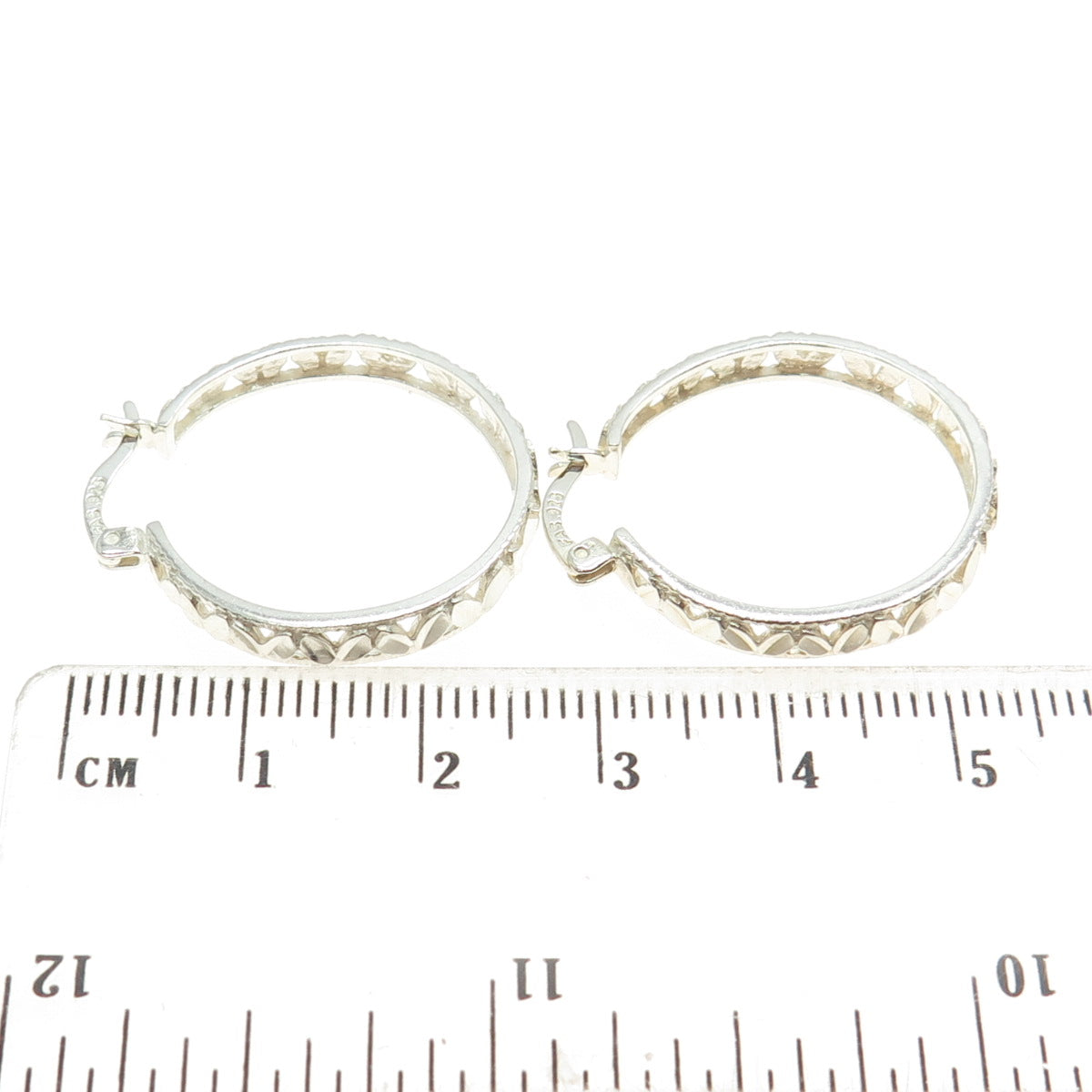 925 Sterling Silver Vintage Textured Hinged Hoop Earrings