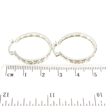 925 Sterling Silver Vintage Textured Hinged Hoop Earrings