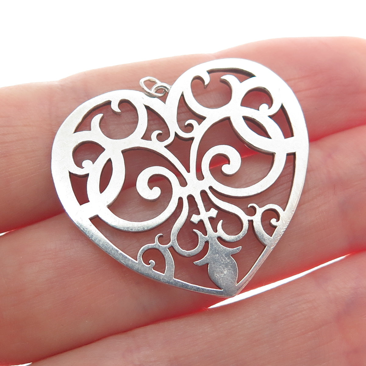 925 Sterling Silver Vintage Ornate Heart Charm Pendant