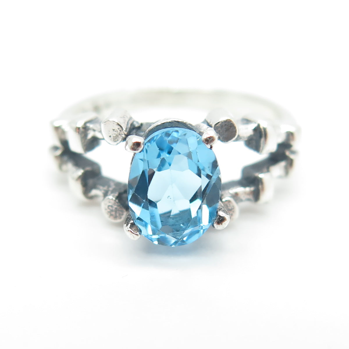 925 Sterling Silver Vintage Real Blue Topaz Gemstone Ring Size 6.25