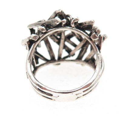 925 Sterling Silver Vintage Modernist Nest Oxidized Ring Size 6.75