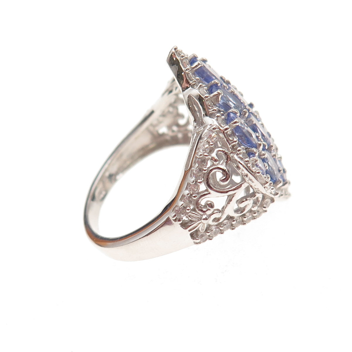 Chuck Clemency 925 Sterling Silver Real Tanzanite & White Topaz Ring Size 8.25