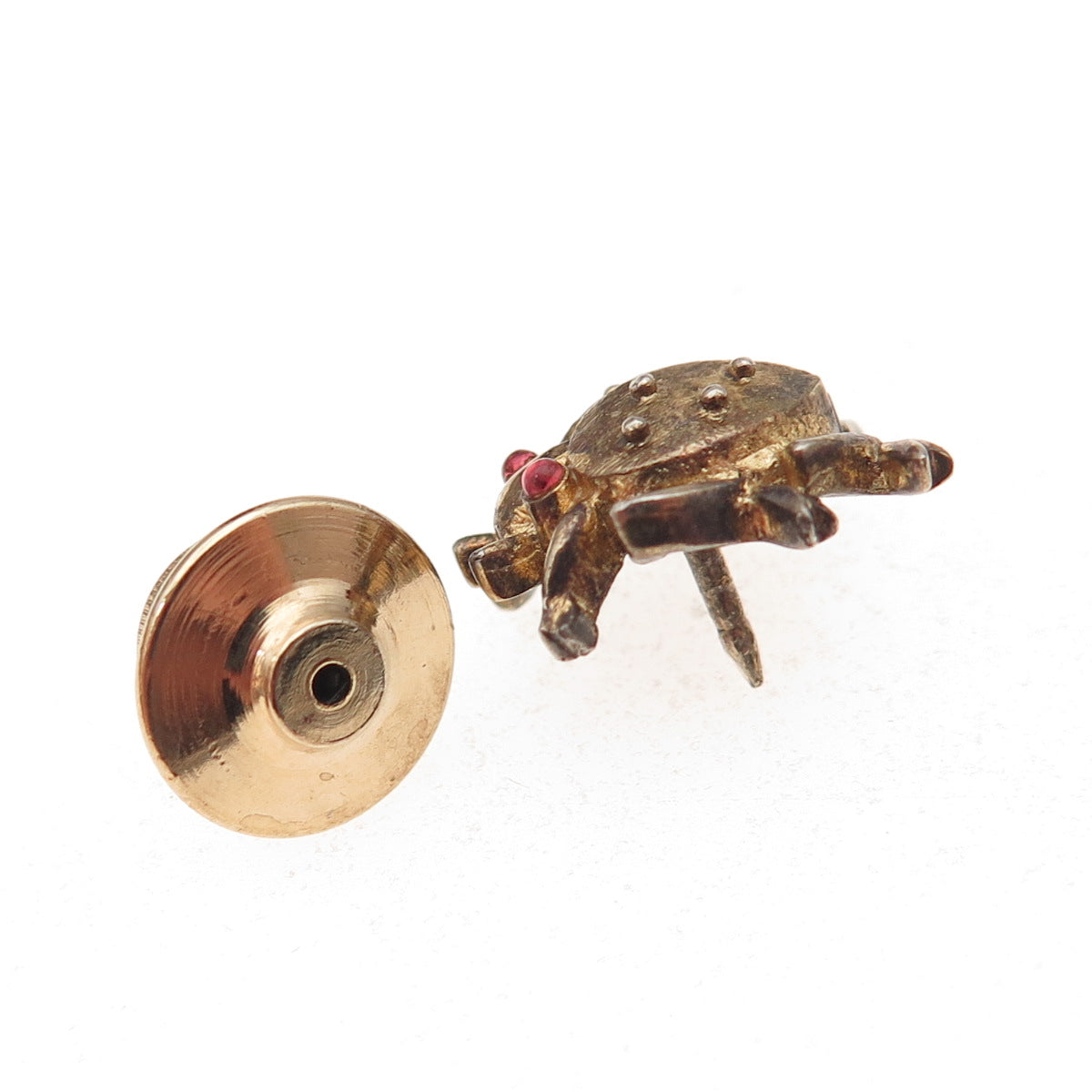 Trifari Sterling Gold Plated Vintage Real Tourmaline Beetle Tie Tack / Lapel Pin