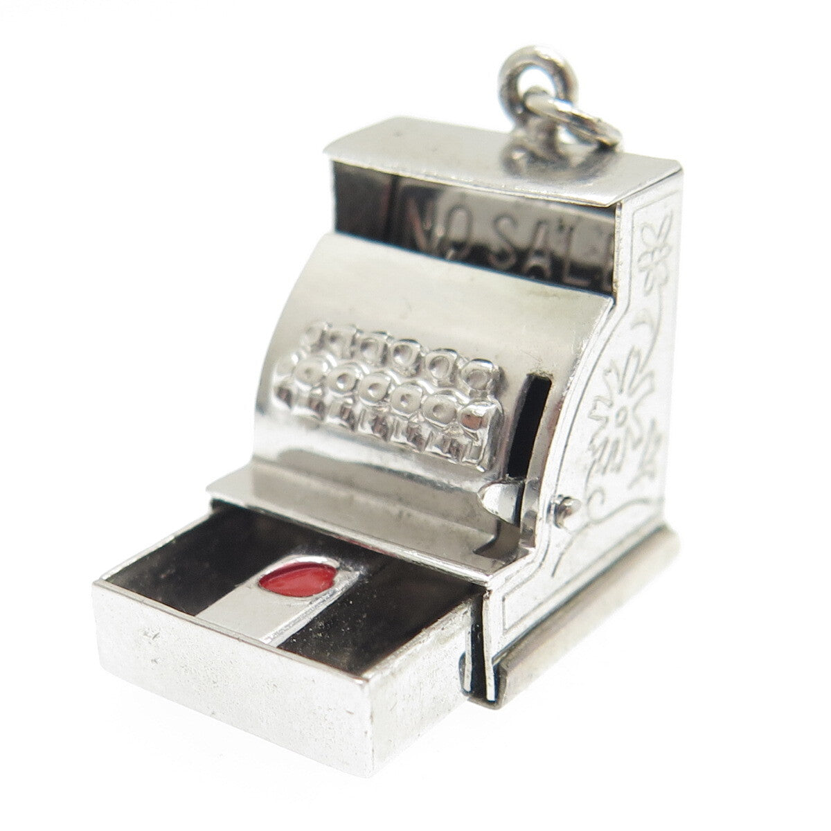 J.M. FISHER 925 Sterling Silver Antique Enamel Cash Register Movable 3D Pendant