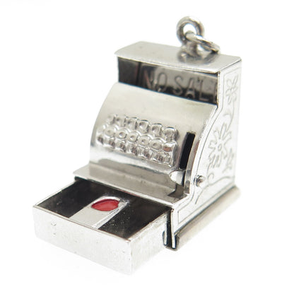 J.M. FISHER 925 Sterling Silver Antique Enamel Cash Register Movable 3D Pendant
