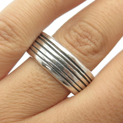 925 Sterling Silver Vintage Striped Band Ring Size 11.25