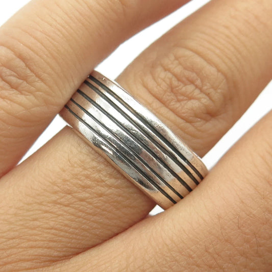925 Sterling Silver Vintage Striped Band Ring Size 11.25