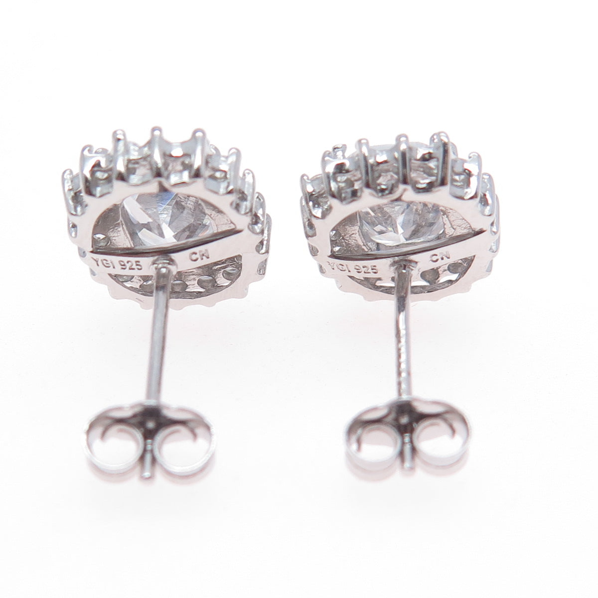 925 Sterling Silver Radiant & Round-Cut C Z Stud Earrings