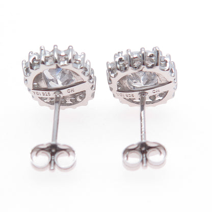925 Sterling Silver Radiant & Round-Cut C Z Stud Earrings
