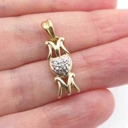 ROSS SIMONS Sterling Gold Plated Real Diamond Mom Heart Minimalist Charm Pendant