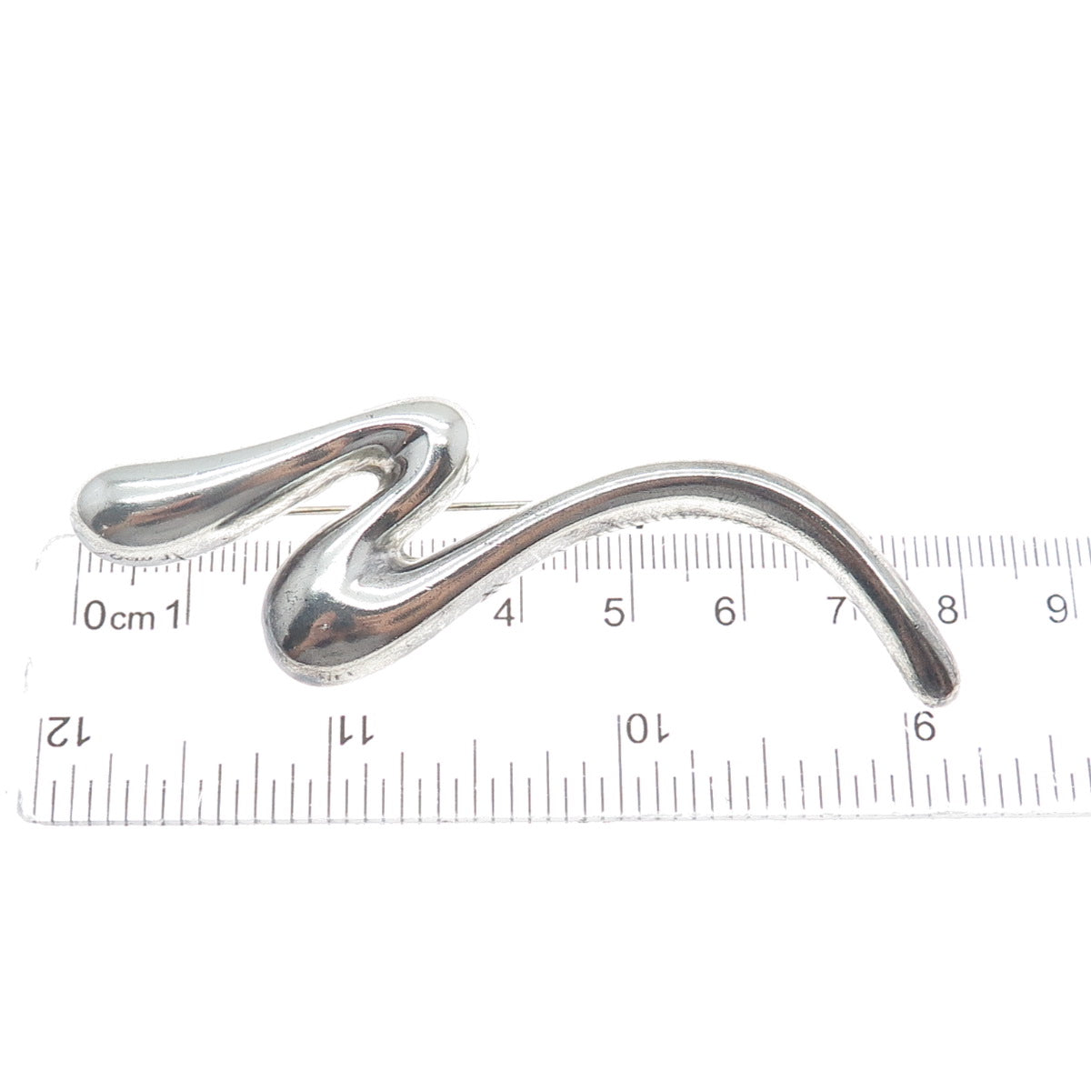 925 Sterling Silver Vintage Mexico Modernist Zig Zag Oxidized Pin Brooch