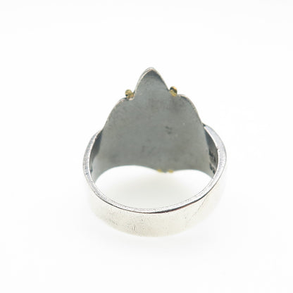 925 Sterling 2-Tone Vintage Mexico Modernist Seashell Oxidized Ring Size 10.25