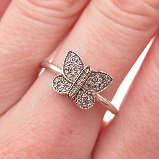 PANDORA 925 Sterling Silver Round-Cut C Z Butterfly Ring Size 6.75