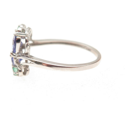 Chuck Clemency 925 Sterling Silver Real Tanzanite & Emerald Heart Ring Size 8.25