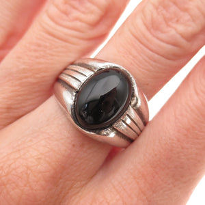 800 Silver Vintage Egypt Real Black Onyx Oxidized Ring Size 11