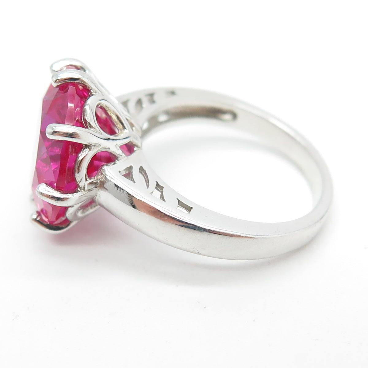 925 Sterling Silver Lab-Created Ruby Ring Size 7