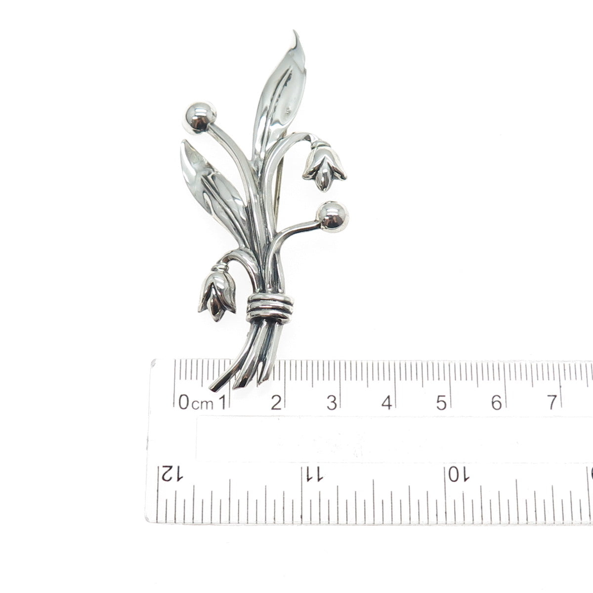 925 Sterling Silver Antique Art Deco Tulip Flower Oxidized Pin Brooch