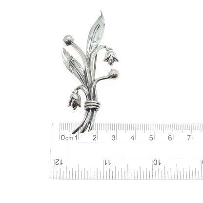 925 Sterling Silver Antique Art Deco Tulip Flower Oxidized Pin Brooch