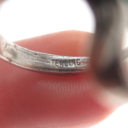 925 Sterling Silver Vintage Double Heart Oxidized Ring Size 4.75