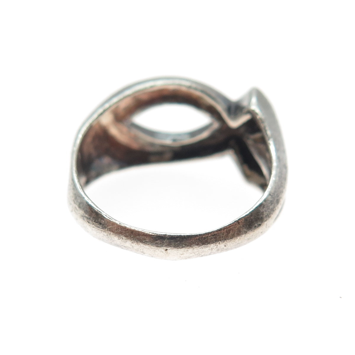 925 Sterling Silver Vintage Ichthys Religious Oxidized Ring Size 7.5