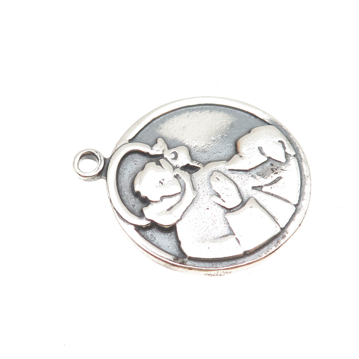 925 Sterling Silver Vintage St. Anthony Medal Oxidized Charm Pendant