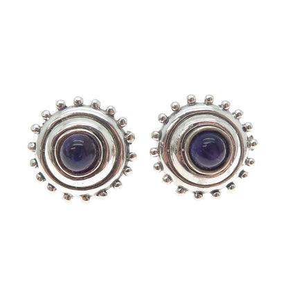 MORNING SUN 925 Sterling Silver Vintage Real Amethyst Modernist Stud Earrings