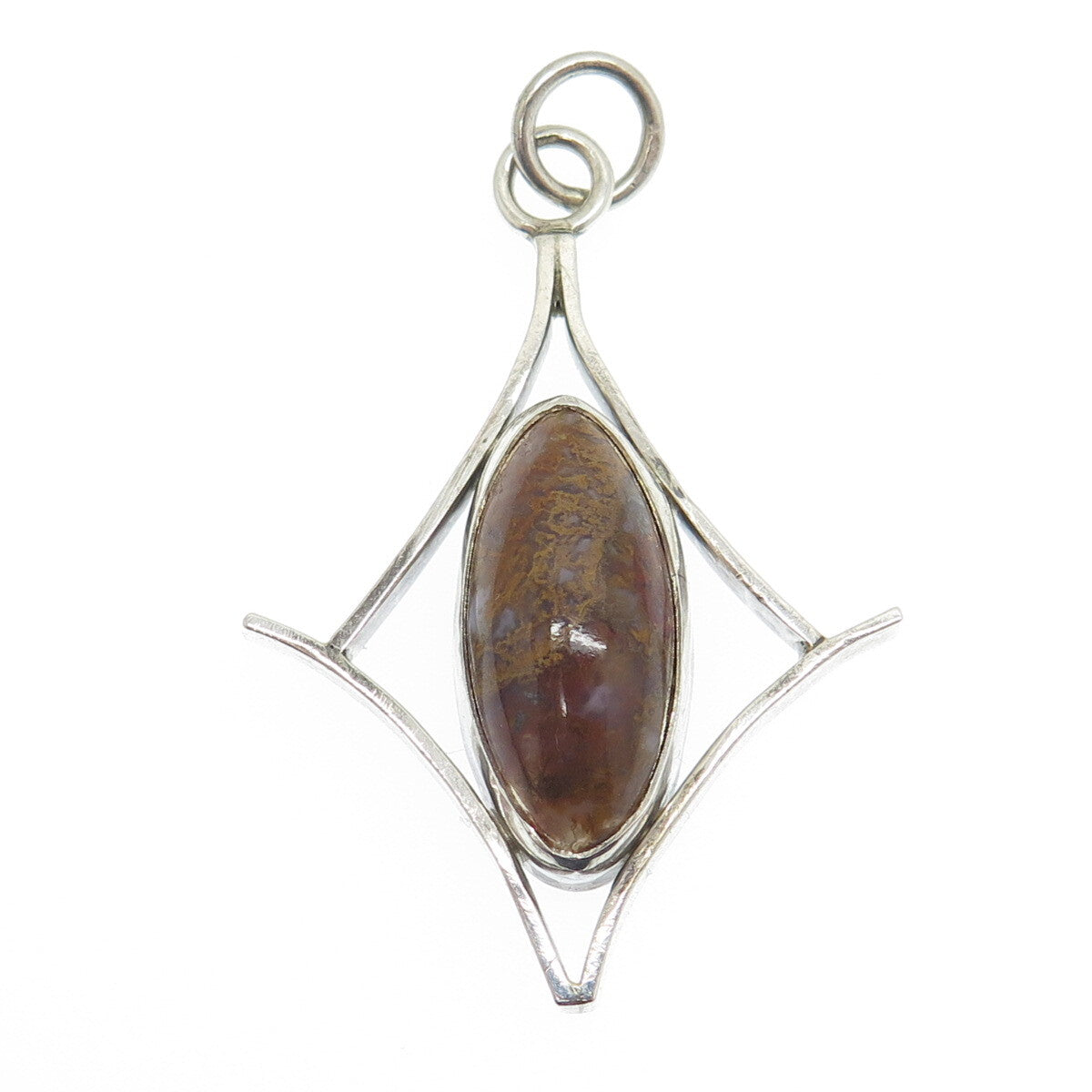 925 Sterling Silver Vintage Real Agate Modernist Pendant