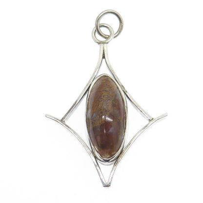 925 Sterling Silver Vintage Real Agate Modernist Pendant