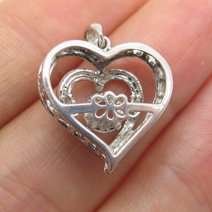 925 Sterling Silver Real Round-Cut White Topaz Heart Minimalist Pendant