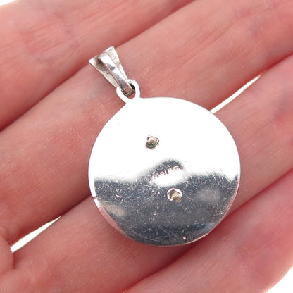 925 Sterling Silver Antique Art Deco Real MOP & Marcasite Floral Charm Pendant