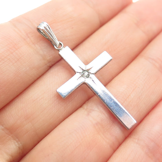 THEDA 925 Sterling Silver Vintage Rhinestone Cross Religious Charm Pendant