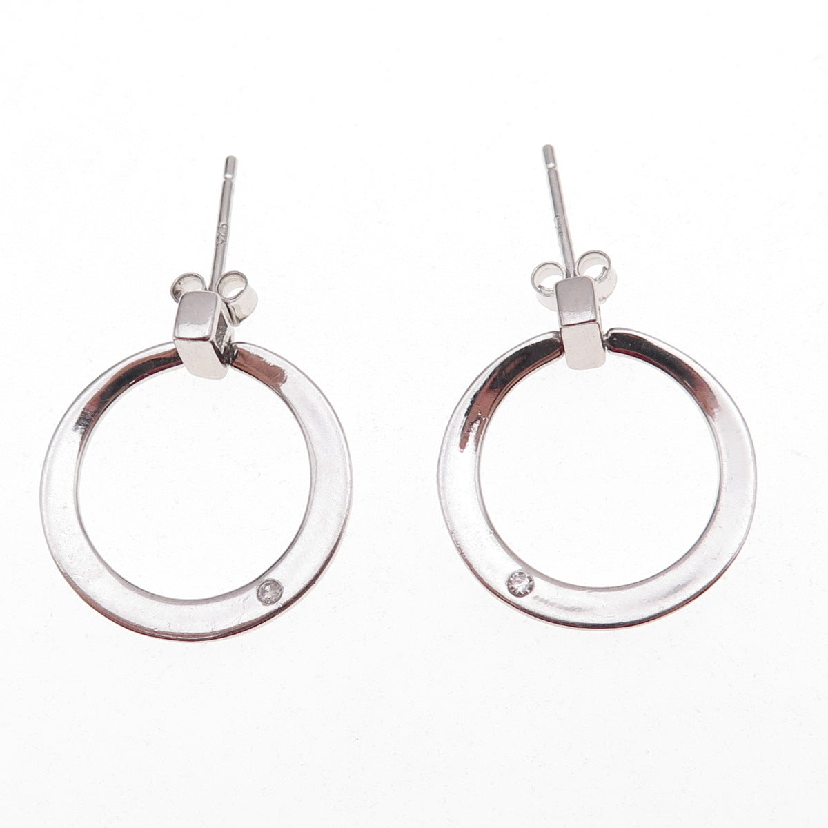 925 Sterling Silver Real Round-Cut Diamond Circle Earrings