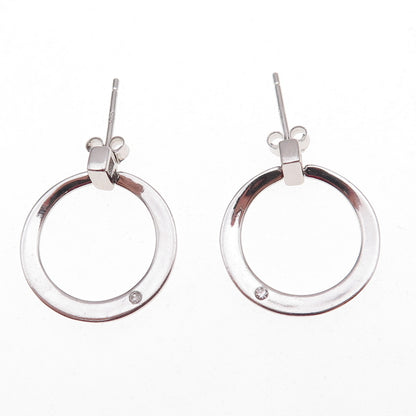 925 Sterling Silver Real Round-Cut Diamond Circle Earrings