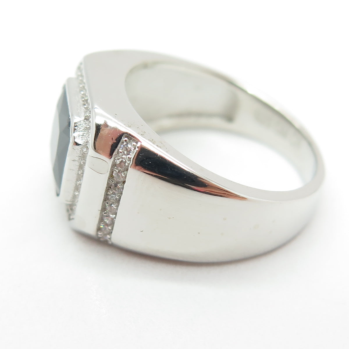 925 Sterling Silver Radiant-Cut Black & Round White C Z Ring Size 8.25