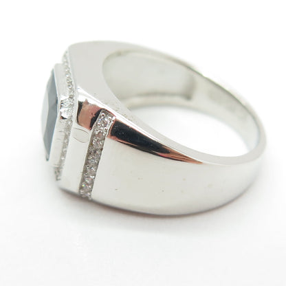 925 Sterling Silver Radiant-Cut Black & Round White C Z Ring Size 8.25