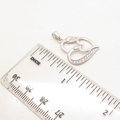 925 Sterling Silver C Z Double Heart Charm Pendant