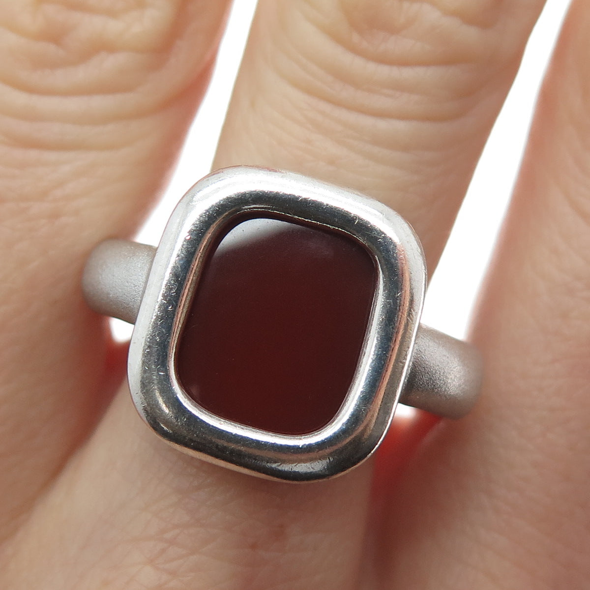 GLAVAS 950 Silver Vintage Real Carnelian Modernist Ring Size 10
