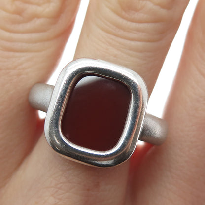 GLAVAS 950 Silver Vintage Real Carnelian Modernist Ring Size 10